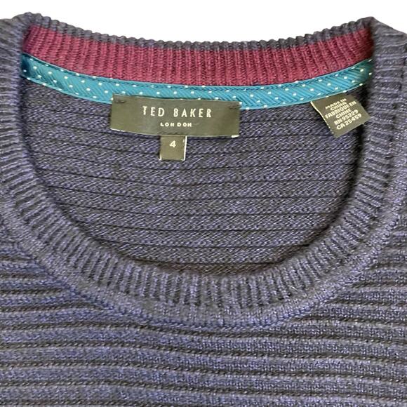 Ted Baker Sz 4 / Large Rossi Textured Knitted Crewneck Sweater Heathered Navy - Picture 8 of 16